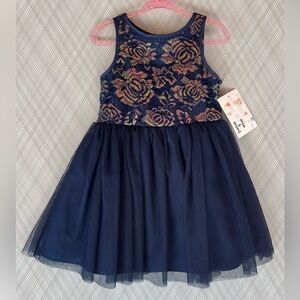 mia and mimi- Floral Lace Navy Dress NWT (Size 2t)